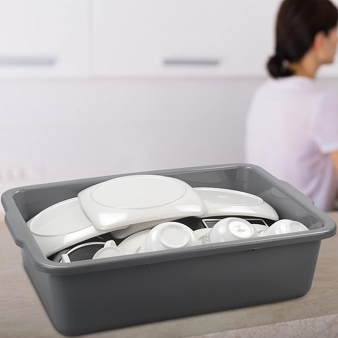 Large Plastic Bus Boxes Gray Commercial Plastic Tubs 32 L 4-Pack