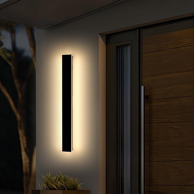 Modern Outdoor Wall Light 39inch Exterior Wall Sconces 3000K Warm White Light Black Minimalist Style White Acrylic Panel IP65 Long Garage Lighting Fixtures for Gardens Front Porch