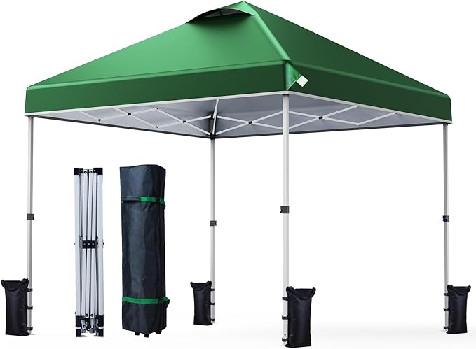 Nazhura 10' x 10' Pop Up Canopy Tent with Sand Weight Bag Awing for Patio Freestanding Sun Shelter for Picnic and Camping One Person Setup White (Green)