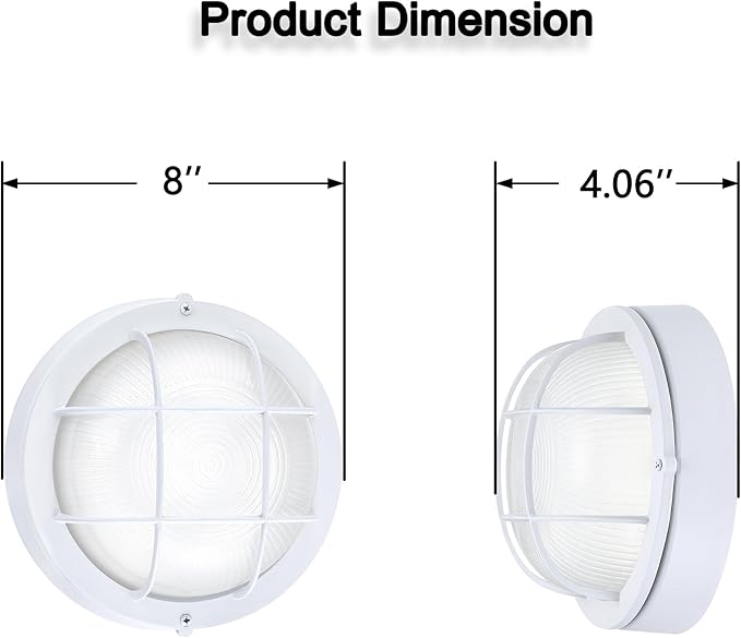 Round Bulkhead Light Fixture Dimmable Outdoor Wall Lantern LED Nautical and Sauna Light 15W 1600 Lumens 5000K White Aluminum with Frosted Glass 1-Pack