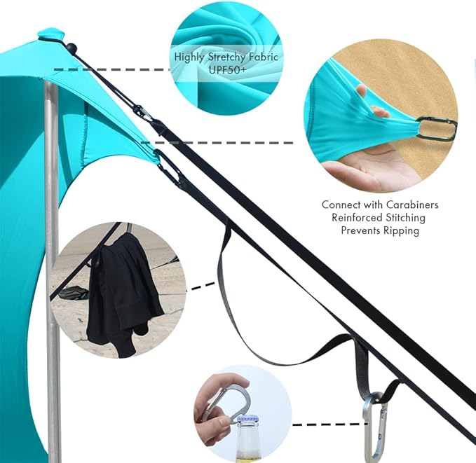 Beach Shade Windproof Design Sun Shelter UPF50+ Portable Family Canopy Tent with 8 Sandbag Anchors 10x10 FT 4 Poles Pop Up Outdoor Shelter for Beach Camping Fishing Backyard and Picnics