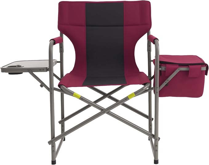 Director Camping Chair - 400lbs Heavy Duty with Cooler Bag &amp Foldable Side Tray Portable Outdoor Lawn Chair for Backyard/Fishing/Beach (Wine Red)
