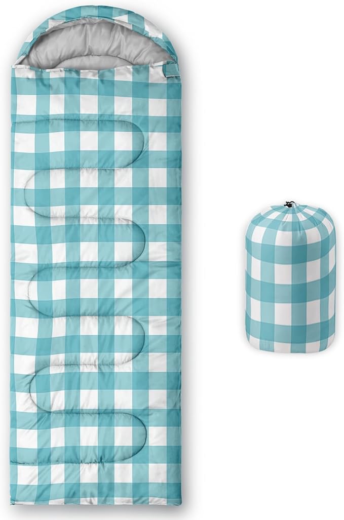 Purple Gingham Sleeping Bag for Girls KidsCute Plaid Checkered Camping Bag with Compression SackGeometric Grid Camping Gear EssentialsFarmhouse Sleeping Mat for Travelling Outdoor Indoor
