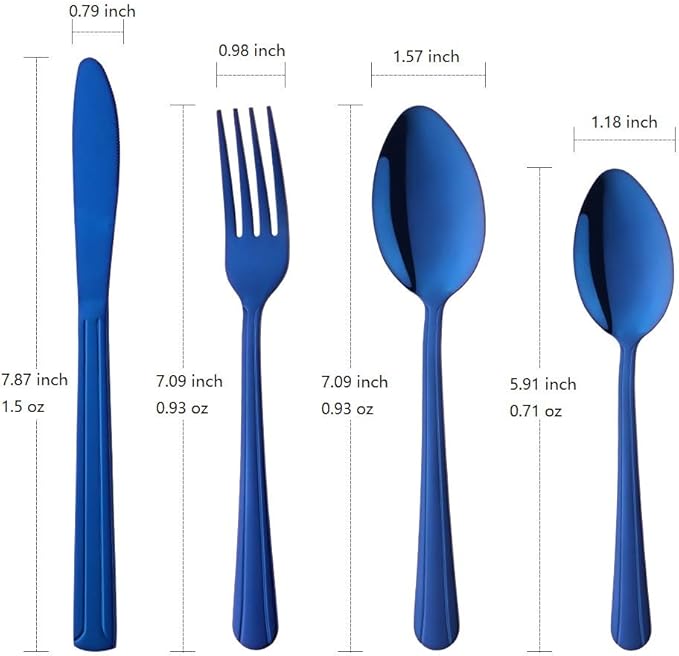 Buyer Star 20-Piece Blue Silverware Flatware Set Stainless Steel Travel Eating Utensil for Picnic Camping Service for 5 Dishwasher Safe
