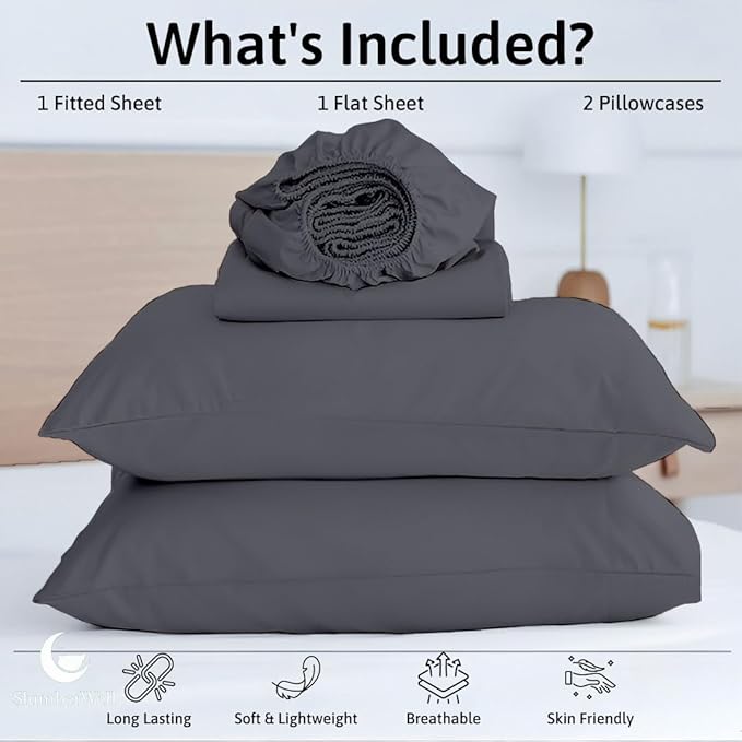 SlumberWell 4 Piece Luxury Soft Microfiber Fitted Bed Sheet Set for Campers 6 to 12 Inch Deep Pocket RV Bunk 35 x 79 Dark Grey