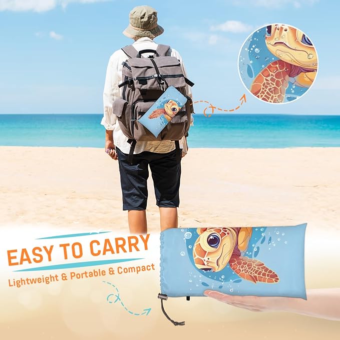 Waterproof Sandproof Beach Blanket 59''×68'' Turtle Polyester Outdoor Picnic Blanket with 4 Stakes &amp Storage Bag for BeachCampingVacation Orange