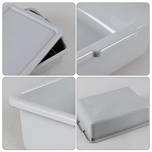 Anbers 12-Pack 13 L Bus Tubs Commercial Plastic Restaurant Bus Tubs with Lids Grey