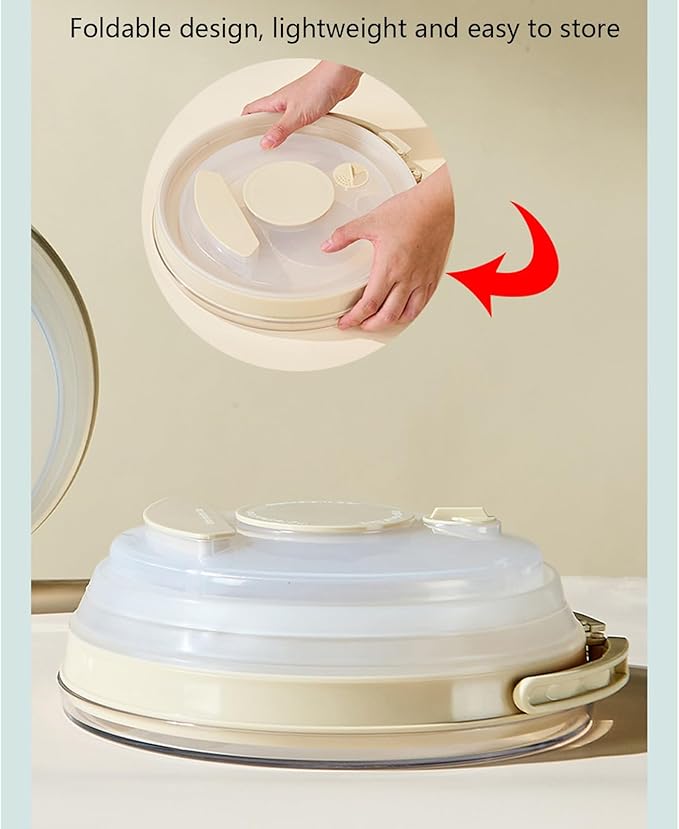 Space Saving Foldable Microwave Cover and Raised Handle Heatproof Steaming Protections Lid for Food Nonflammable Splatter Cover Compressible Food Cover