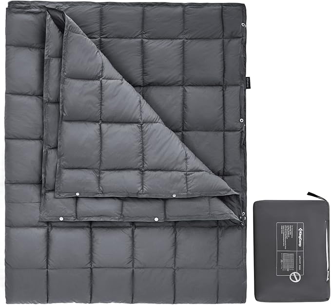 KingCamp Puffy Blankets for Cold Weather Camping Warm Down Alternative Outdoors Indoors Quilt Lightweight Compact Packable Windproof Blanket for Stadium Airplane Travel Picnics Backpacking