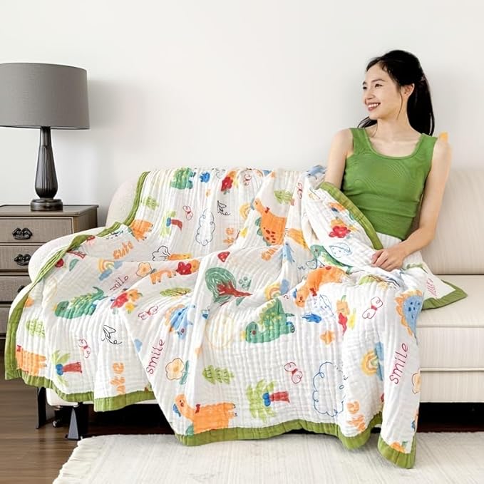 ITFRO Cooling 6 Layer Cotton Muslin Blanket For Hot Sleepers Twin Size 60x80 Inches Dinosaur Soft Breathable Lightweight Reversible Summer Gauze Blanket for Adults Sofa Bed Camping (Dinosaur 60x80)