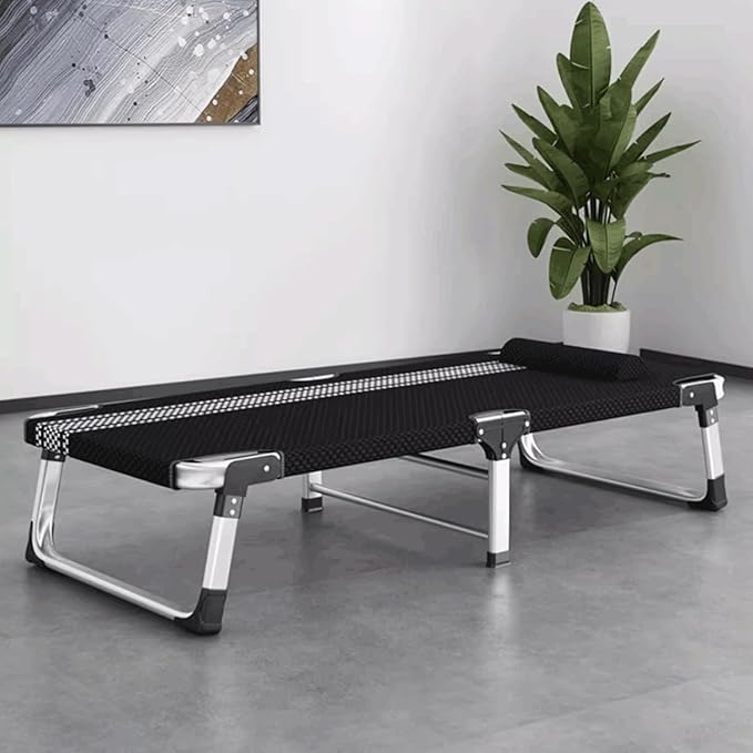 Breathable Camping Cot Aluminum Alloy Flat Tube Guest Bed for Adults Portable Folding Bed with Headrest Travel Camp Bed
