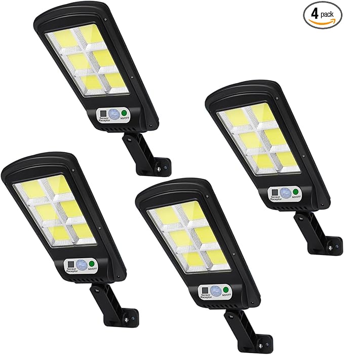 NUNET 4 Pack 120 LED Solar Security Lights Outdoor Motion Sensor with Remote Control 3 Modes Weatherproof Dusk to Dawn Wireless Solar Street/Flood Lights for Garden Yard Garage Patio Parking Lot