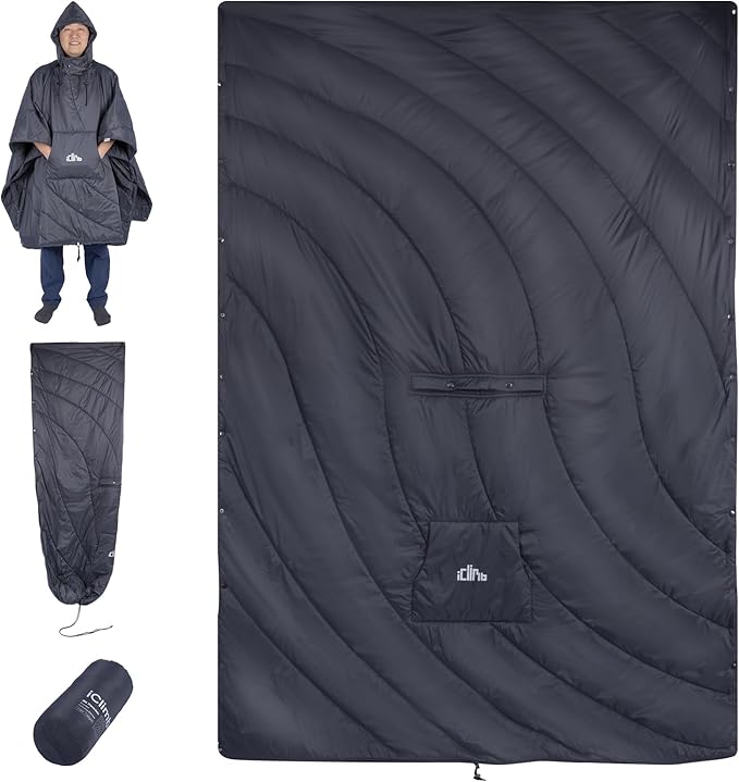 iClimb 1 Hooded 3M Thinsulate Insulation Warm Blanket and 1 Super Easy Assemble Cot Ultralight Compact for Adults Outdoor Camping Backpacking Hiking