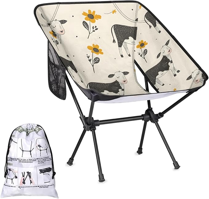 Honeybaby Folding Camping Chair Flowers Cows Camping Chairs Lightweight Portable Chair Outdoor Foldable Chairs for Camping Travel Picnic Beach Hiking