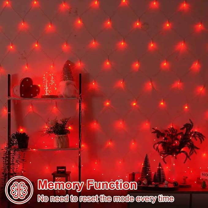 QITONG Red Net Lights Outdoor Mesh Lights 360 LED 12ft x 5ft Christmas Net Light Plug in 8 Modes Clear Wire Bush Light