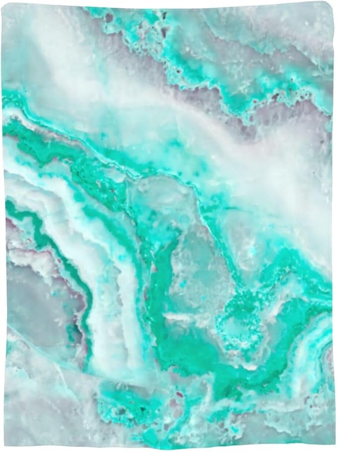 60X50 Aqua White Gemstone Agate Mineral Quartz Lightweight Flannel Blanket - Soft and Breathable Polyester Suitable for Travel Camping and Home Decoration