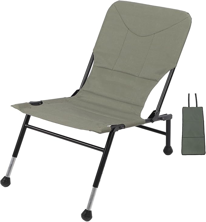 JTLB Camping Chair Folding Portable Oxford Fabric Chair with Adjustable Legs Cushion Anti Slip Anti-Tip for Outdoor Fishing