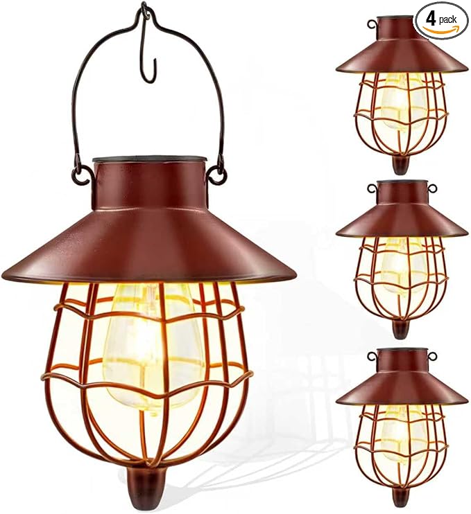 4 Pack Solar Lantern Outdoor Waterproof Metal Solar Hanging Lamp with Warm White BulbSolar Lights Outdoor Design for Garden Yard Patio Proch Decor