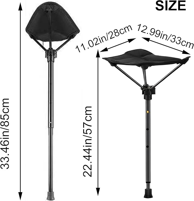Portable Folding Stool: Adjustable Telescopic Single Leg Tall Chair for Outdoor Camping Walking Collapsible Stool Folding Camping Foldable Fishing Nylon Black Lightweight Stick Seat