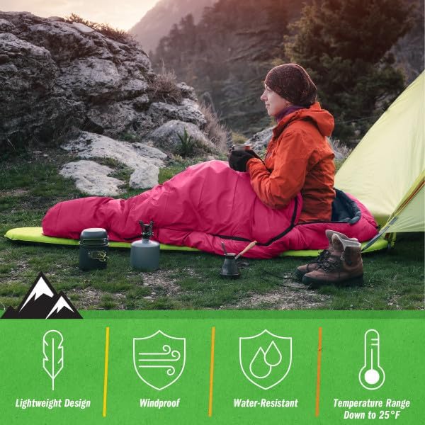 Mummy Sleeping Bag - Adult Cold Weather Sleeping Bag Rated to 25°F - Waterproof with Drawstring Hood - Camping Equipment by Wakeman Outdoors