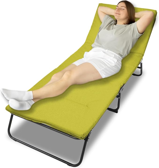 Camping Cot Outdoor Folding Cot Bed with Pad and Pillow for Adults Heavy Duty Sleeping Cot Portable Camp Cots for Camping Tent Travel Office 1200 D Layer Oxford Travel Camp Cots (Green)
