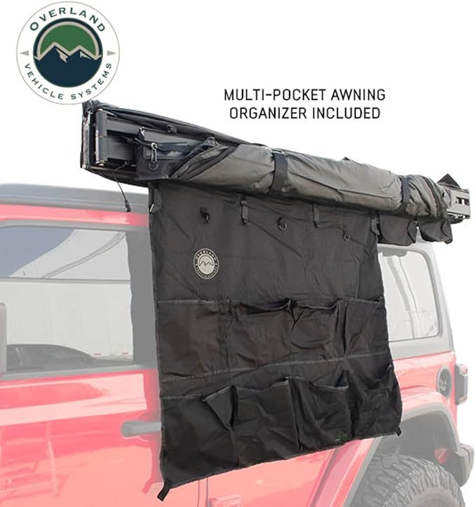 Overland Vehicle Systems 19609927 XD Nomadic 180 Degree Awning Universal with Integrated LED Lights and Black Out | 88 Sq Ft of Coverage | Black Fabric and Travel Bag Included | Weather-Resistant