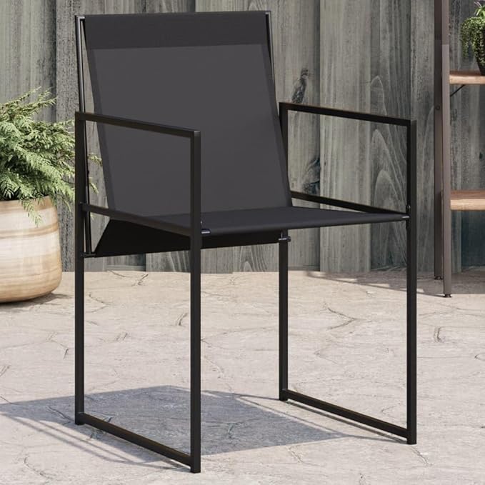 Patio Chairs Set of 4 Black Steel and Textilene Outdoor Chairs Comfortable Garden Furniture Folding Chairs for Patio Deck Backyard or Lawn