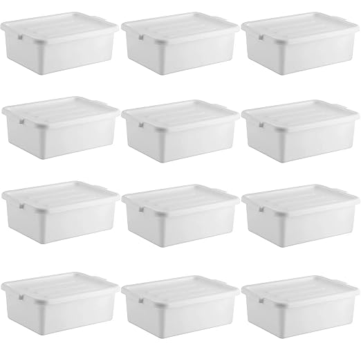 12-Pack Polypropylene Bus Tub with Cover Durable Bus Box for Professional Food Service Use Plastic Restaurant Tub Commercial Tote Box for Food Service or Transporting (20 x 15 x 7) White