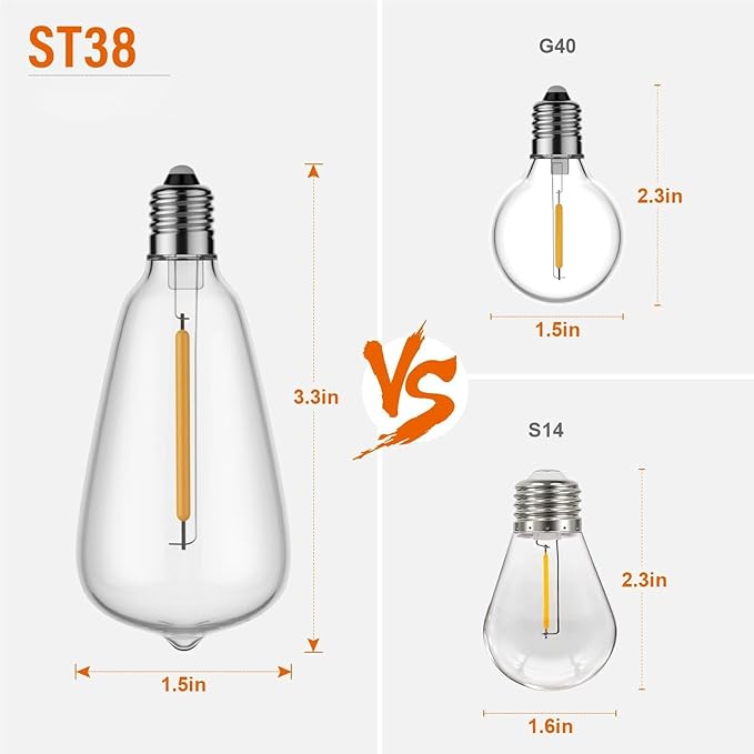 50FT Outdoor String Lights Waterproof Patio Lights with Shatterproof ST38 Vintage Edison Bulbs Connectable Outside Hanging Lights for Backyard Porch Deck Balcony Garden 2500K Dimmable