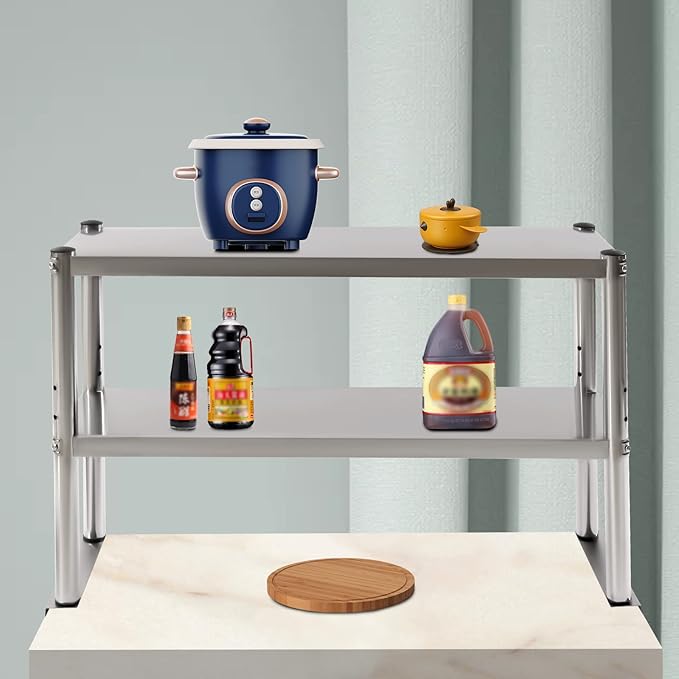 Stainless Steel Prep &amp Work Table Double Tier Stainless Steel Overshelf 36 in. Length x 12 in. Width Double Deck Overshelf Height Adjustable Overshelf for Prep &amp Work Table in Kitchen Rest