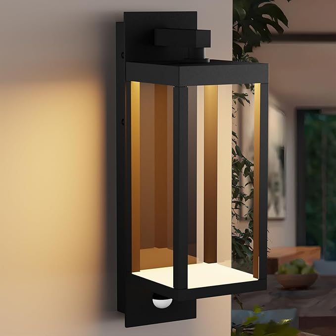 Lustrlach Upgraded Motion Sensor Outdoor Wall Light 15” Porch Light Outdoor Wall Sconce Lantern Exterior Lighting Fixture Wall Mount Outside Light for House Garage Patio Front Door