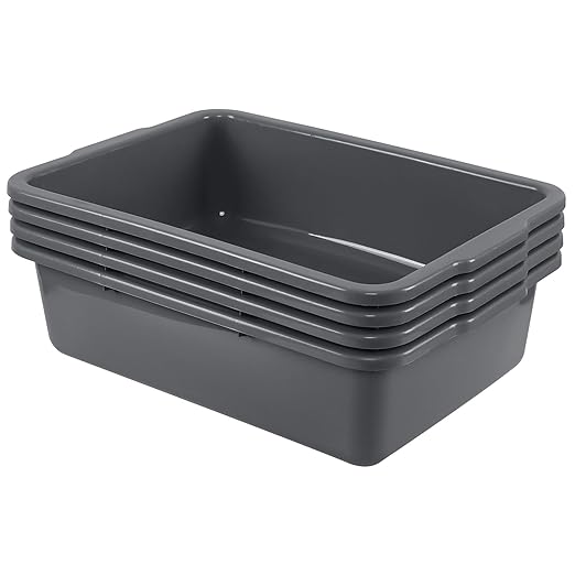 4 Packs 35 L Large Plastic Commercial Bus Tub Utility Bus Box Gray