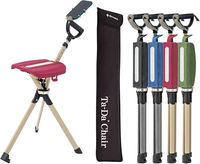 STEP2GOLD Ta-Da Chair Series 2 PRO Portable Trekking Hiking Pole Folding Walking Stick with Seat Walking Cane with Chair Foldable Chair Lightweight Aluminum Easy Carry and Storage Anti-Slip