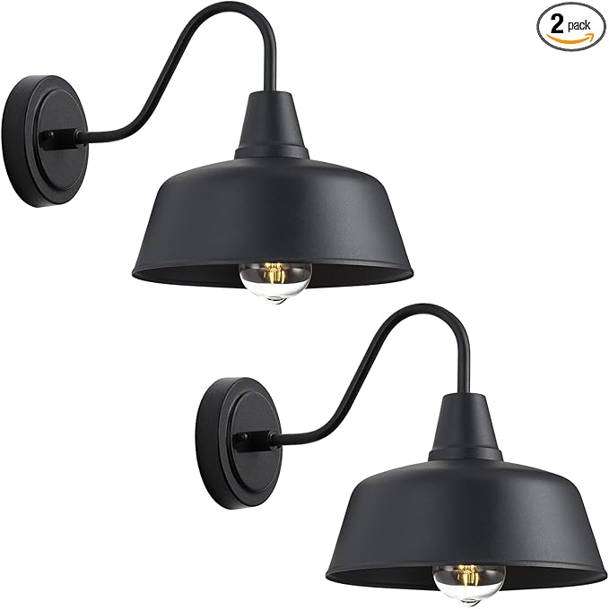 Outdoor Gooseneck Barn Light Fixture 10 Inch Matte Black Farmhouse Exterior Wall Sconce Waterproof Anti-Rust Outside Barn Lights for Porch Garage &amp Garden 2 Pack