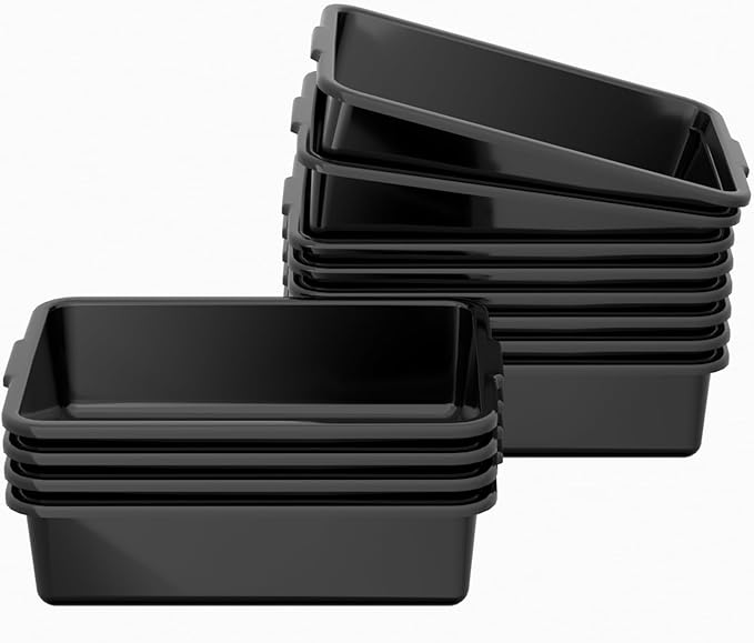 13 L 12-Pack Commercial Bus Boxes Plastic Bus Tubs 17.44 L x 13.03 W Open Top Storage Tote Black