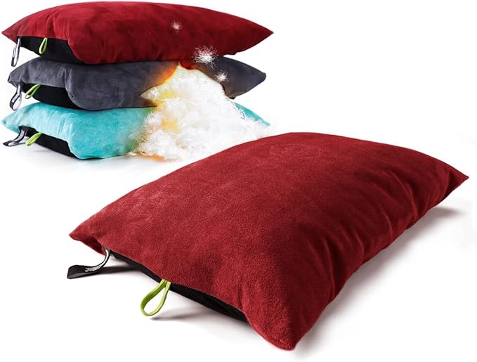 ZOOOBELIVES Down Filled Camping Pillow for Travel Washable Soft Cover Small Camp Cushion for Neck &amp Lumbar Support On-The-Go Ultralight &amp Compressible for Hiking Backpacking - AlpliveS2046