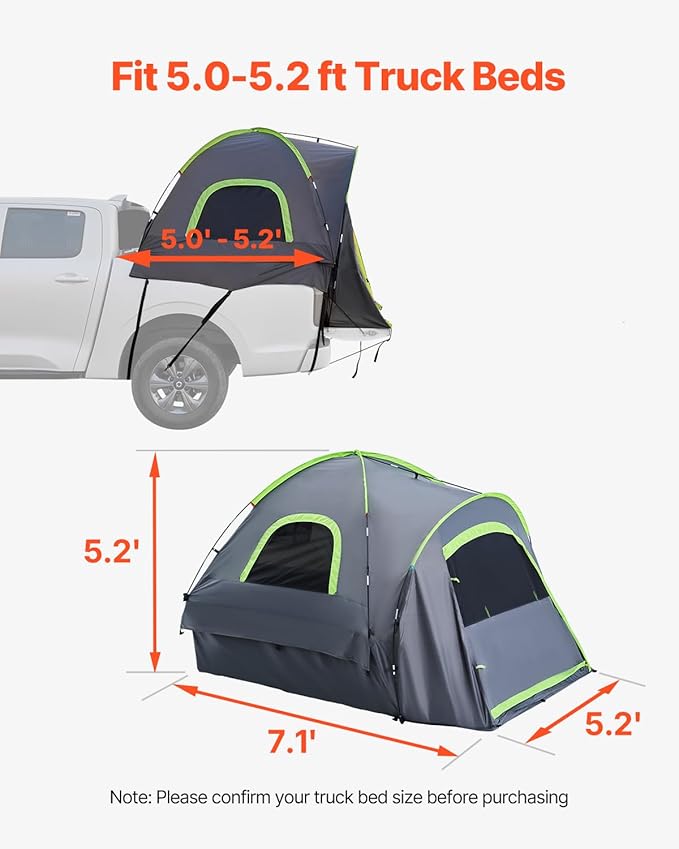 VEVOR SUV and Pickup Truck Camping Tents Waterproof Double Layer Design with Carry Bag Accommodates 2-9 Persons for Outdoor Activities