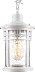 Darkaway Outdoor Pendant Lights for Porch Outdoor Chandelier Hanging Porch Lights Ceiling Mount Aluminum with Seeded Glass for Front Porch Gazebo Patio (Medium White)