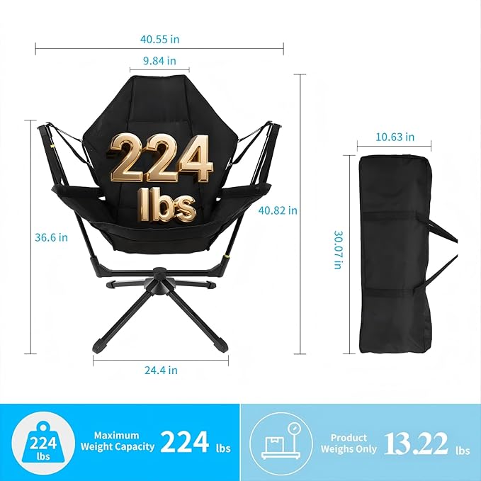 FAHKNS Hammock Camping Chair 360° Swivel Chair with Adjustable Backrest Foldable and Lightweight Chair Used for Office Work Picnic Hiking Portable Bag