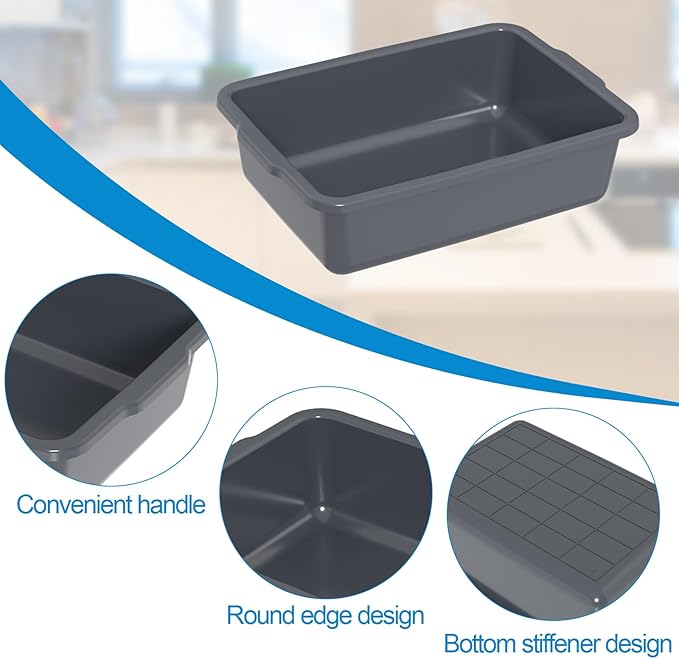 35 L Commercial Bus Tubs Large Plastic Bus Tub Box for Restaurant Gray 4 Packs