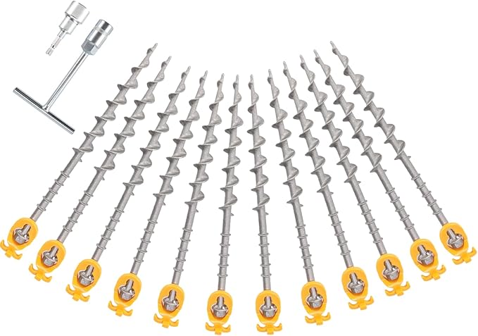 12 PCS Screw in Tent Stakes for Women Men - Ground Anchors for Sand Canopy Trampolines Camping Aluminium Heavy Duty Rust Prevention Pegs Drillable Lightweight Safe - Silvery 14 inch