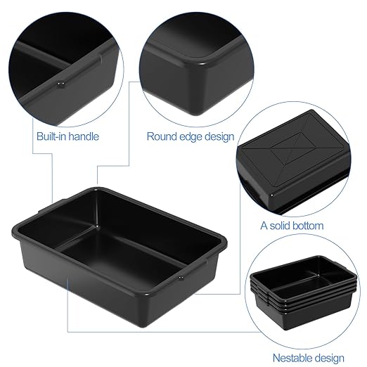 Sadstory 13 L Small Commercial Bus Tubs Plastic Black Wash Basin Bus Tub Tote Bin Black 12 Packs