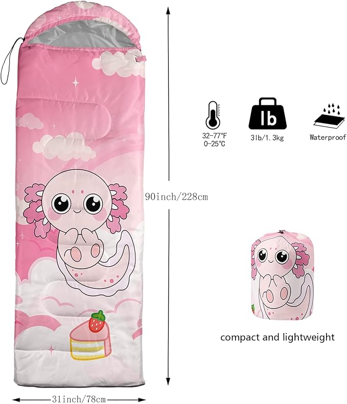 AILONEN Kawaii Panda Sleeping BagsLightweight &amp Waterproof3 Season Warm &amp Cool WeatherDreamy Purple Flower Animal Themed Sleeping Bags for BoysGirlsKidsAdults TravellingOutdoors