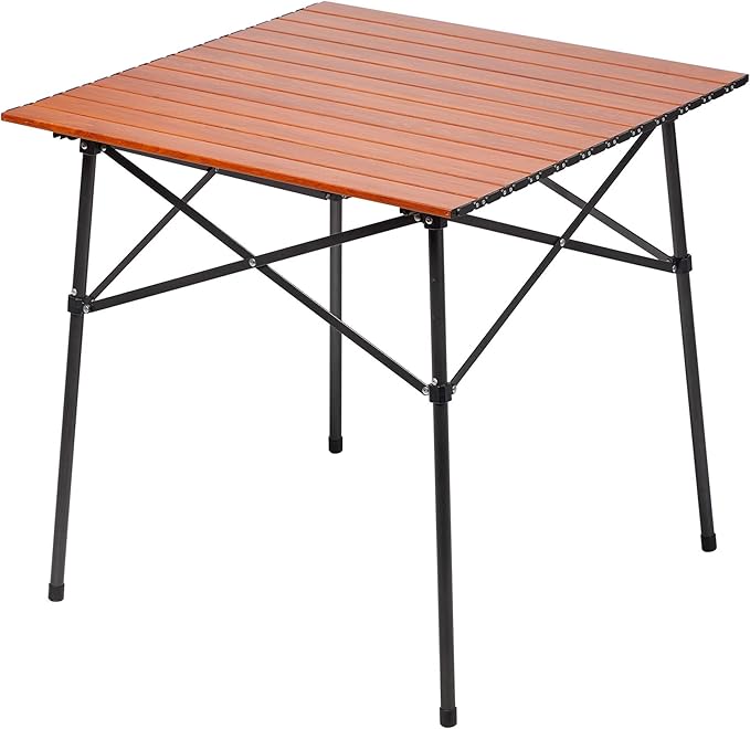 Portal Lightweight Aluminum Folding Square Table Roll Up Top 4 People Compact Table with Carry Bag for Camping Picnic Backyards BBQ Brown