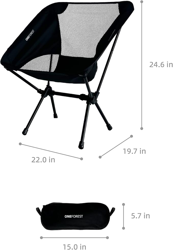 ONEFOREST Camping Chair Foldable Portable Backpacking Chair for Beach Camp Hiking Outdoor Sport Black