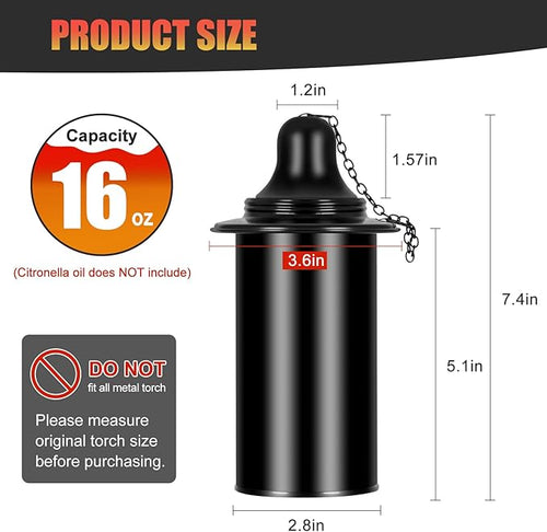 16oz Torch Replacement CanistersTorch Refillable Canisters Bamboo Torch Fuel Can Citronella Tabletop Torches Canister Outdoor for Patio Garden Decor Black 4 Pack