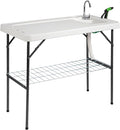 VINGLI Upgarded Folding Fish Cleaning Table with Sink Portable Camping Sink Table with Grid Rack &amp Sprayer Fish Fillet Cutting Table with Drainage Hose for Patio Backyard BBQ…