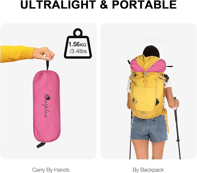 Lightweight Camping Chair with Carry Bag Portable Backpacking Chair with Side Pocket for Adults Women Folding Hiking Hunting Chairs for Lawn Fishing Beach Outdoor Travel Pink