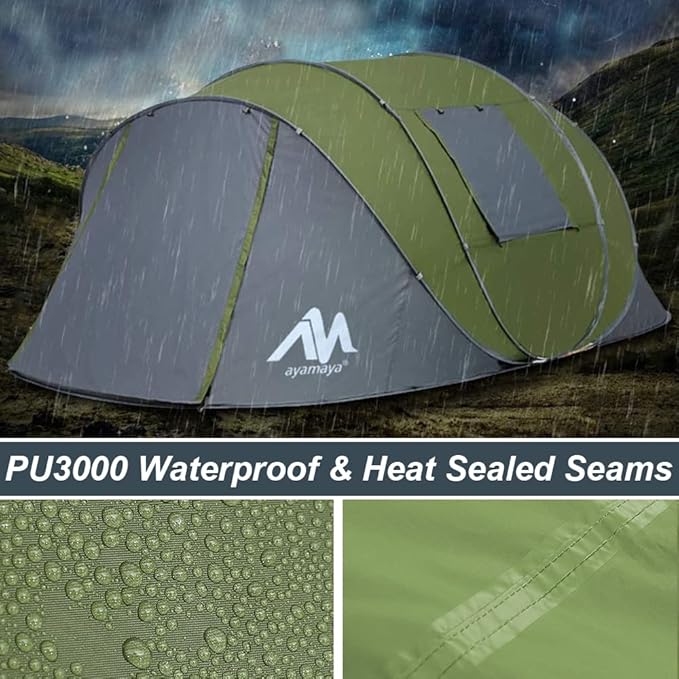 6 Person Easy Pop Up Tents for Camping - AYAMAYA Double Layer Waterproof Instant Tent with Vestibule &amp Porch Large Size Family Tent Automatic Setup for 4-6 People Camping Hiking (Poles Included)