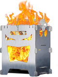OneTigris Camping Backpacking Stove Portable Foldable Burning Wood Stove for Outdoor Hiking Picnic BBQStainless Steel (Medium)